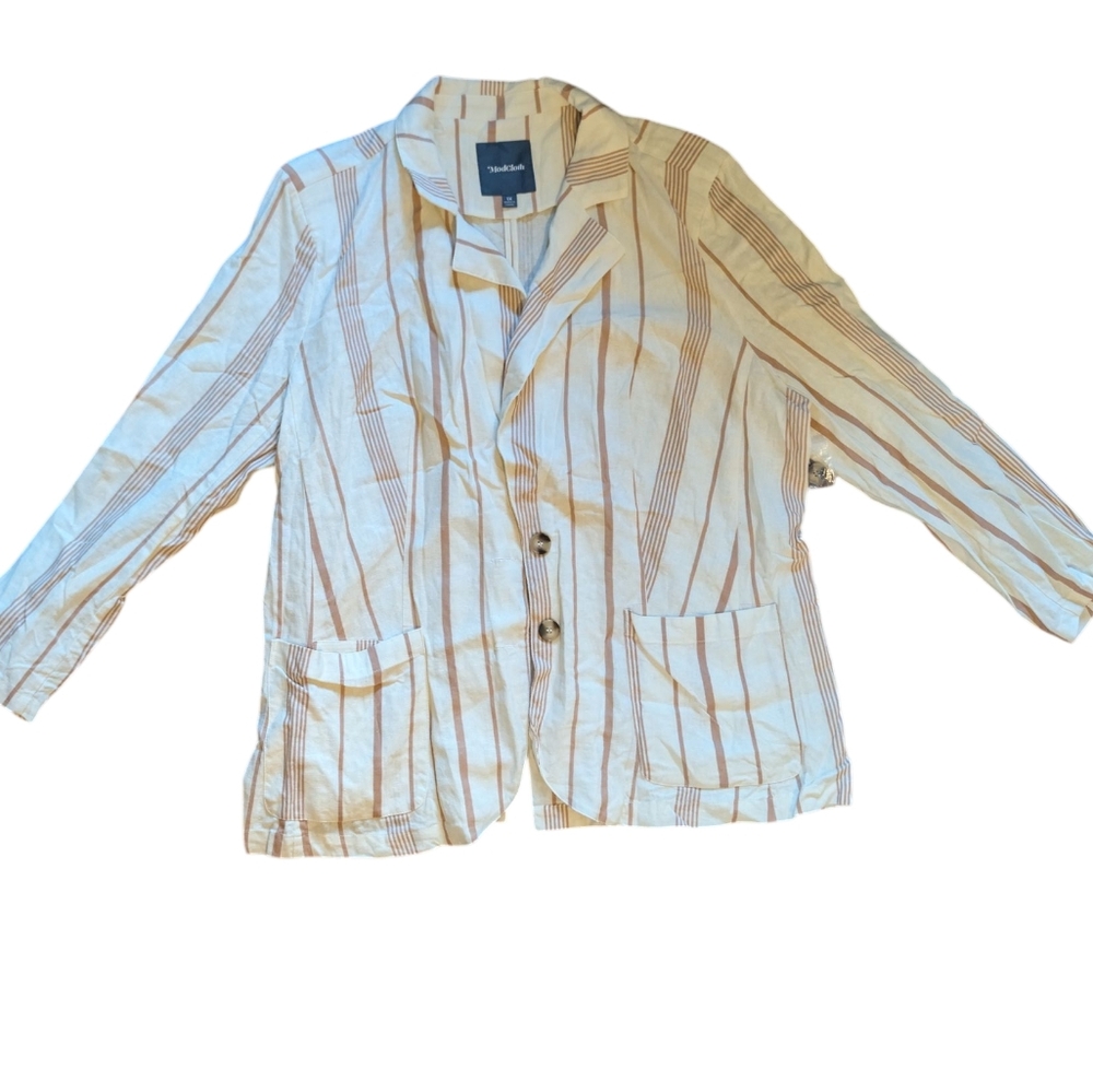 Modcloth Beige and Brown Striped‎ Blazer Women's 1X
